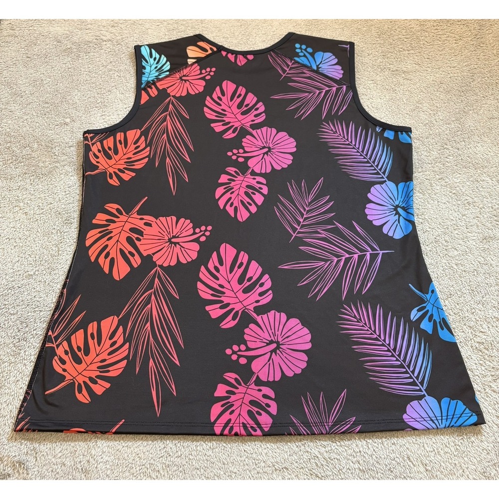 TomboyX Performance Tank L/XL Tropical Floral Athletic Muscle Top Gender Neutral - Picture 2 of 10